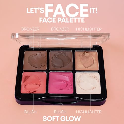 W7 Let¡¯s Face It Cream Face Palette ? Light Soft Glow - 6-Pan Bronzer, Blush & Highlight Palette - Creamy, Blendable Face Makeup