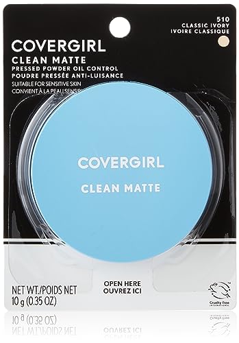 COVERGIRL Clean Matte Pressed Powder, Oil Control Powder, 1 container, .35 Fl Oz, Face Powder, Oil Free Loose Powder, Matte Finish, Lightweight, Shine Free Formula, Leaves Skin Smooth and Clean