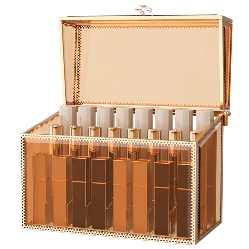 Youdepot Lipstick Organizer Holder - 24 Spaces, Tempered Glass Lip Gloss and Perfume Organizer,Vanity Lipstick Holder and Organizer.
