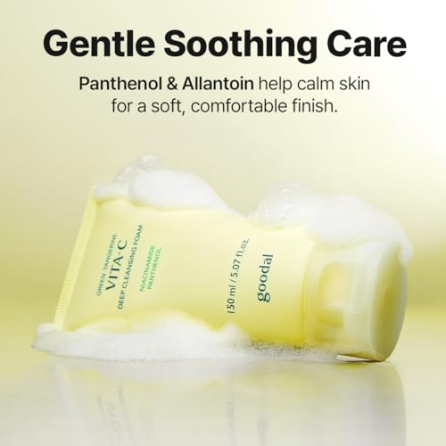 GOODAL Green Tangerine Vitamin C Cleansing Foam for Sensitive Skin | Gentle Formula for Deep Cleansing, Rich, Daily Foaming Face Wash, Non-Irritating, Clarifying, Moisturizing (5.07 fl oz)
