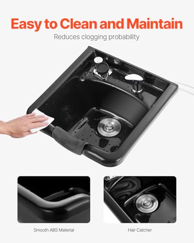 Wall-Mounted Shampoo Basin for Hair Salons, Black ABS Hairdresser Sink