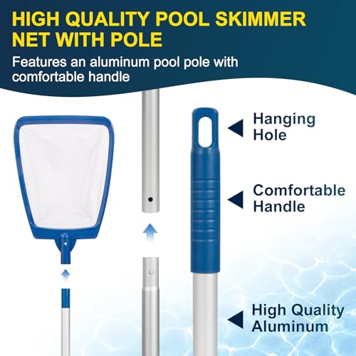 POOLAZA Pool Skimmer Net, Larger Capacity Pool Net Skimmer with Durable Deep Net, Sturdy Frame Pool Nets for Cleaning Effortlessly, High-Efficiency Pool Leaf Net with Easy Scoop Edges