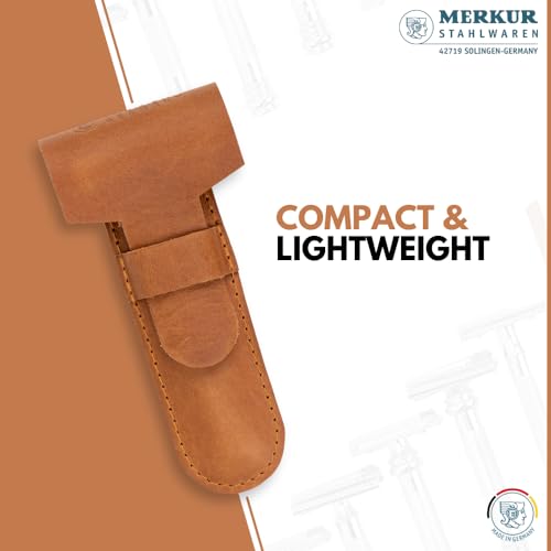 MERKUR Leather Razor Case - Brown Cowhide, Fits All MERKUR Razors Except 24001, Up to 110 mm