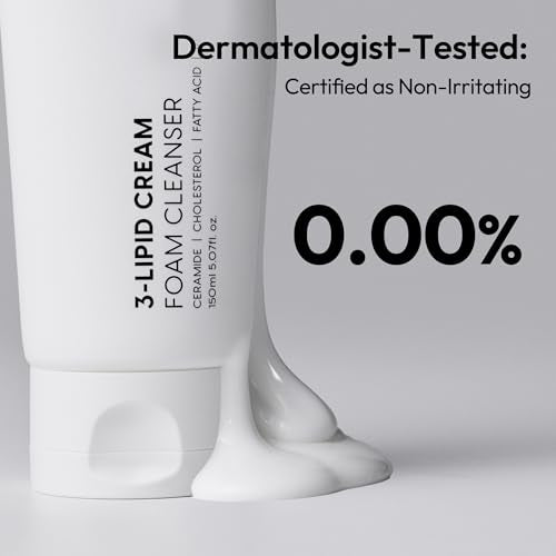 LAYERLAB 3-Lipid Foam Facial Cleanser with Ceramides, Low pH, 5.07 fl oz - Sensitive Skin Tested, White