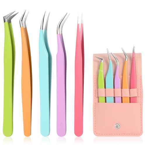 5pcs Eyelash Extension Tweezers High Precision£¬Straight and Curved Volume Lash Tweezers for Extensions£¬lash tweezers for eyelash extensions£¬ Crafting£¬ Girls Women Beginners