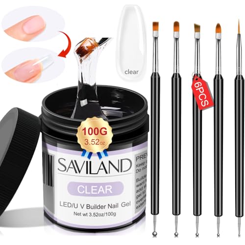SAVILAND LED & U V Builder Nail Gel with 6pcs Double-End Nail Art Tools Professional Nail Art Kit