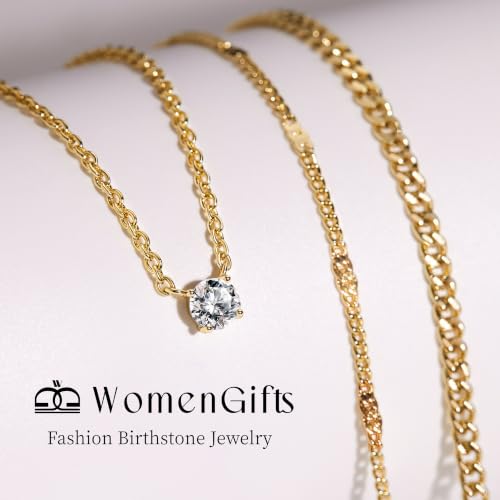WomenGifts Gold Layered Necklace Set with Cubic Zirconia 14K Silver Plated Pendant Jewelry