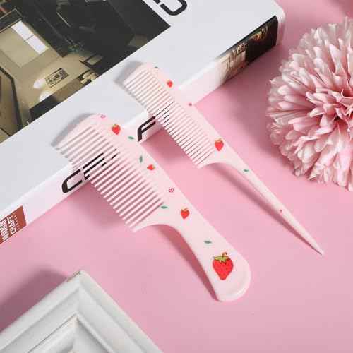 Baby Comb Set, Small Cute Fine Tooth Toddler Comb & Rat Tail Baby Comb for Styling, Pink Baby Hair Comb Plastic Parting Combs, Anti-Static Mini Hairdressing Comb for Baby Girl Wet Dry Hair (2Pcs)