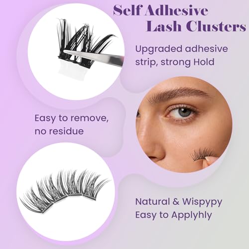 SHITALALA Natural Self Adhesive Lash Clusters Reusable DIY Eyelash Extensions Kit with Tweezers 80 Pcs Pre Glued Lashes Clusters No Glue