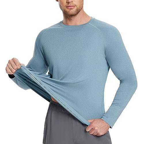 BALEAF Men's UPF 50+ Long Sleeve Shirts Soft Rash Guard Breathable Lightweight Workout Running Hiking Tops Light Blue S