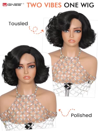WIGNEE Short Curly Bob Wig 10" Heat-Resistant Glueless