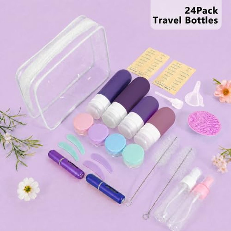 24 Pack TSA Approved Travel Bottles - Leak Proof Silicone Set