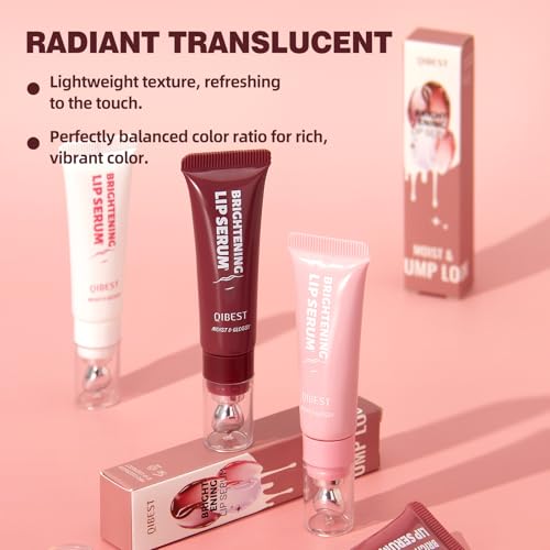 URQT Brightening Lip Serum, Hydrating Glossy Lip Oil with Metal Applicator, Plumping Moisturizing Lip Care Tint, Non-Sticky High Shine Lip Glow for Dry Lips (4PCS)