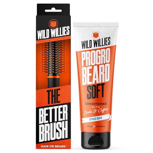 Wild Willies Round Brush and Conditioner Kit - The Better Brush for Styling Hair or Beard, with PROGRO - Softening, Hydrating, Strengthening & Nourishing for a Healthy Look