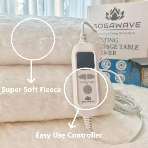 Sogawave Massage Table Warmer - Soft Fleece Heating Pad with Timer (30"x71")