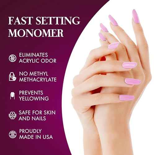 Liquid Monomer, Fast Setting Acrylic Monomer for Salon-Quality Nail Shaping and Acrylic Nail Powder Application, MMA-Free Nail Monomer with Superior Adhesion Formula, 32 oz - Joya Mia