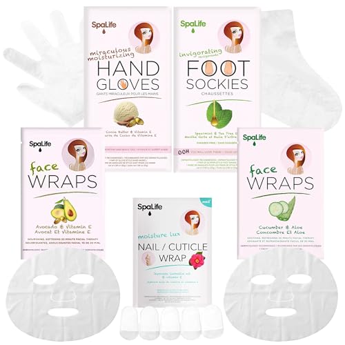 SpaLife 10 Piece Korean Face Mask & Moisturizing Hand Gloves Set | Foot Mask Socks for Dry Cracked Hands & Feet | Korean Skincare Cuticle Repair Mask Women | Self Care Gifts for Women | 10 Pack
