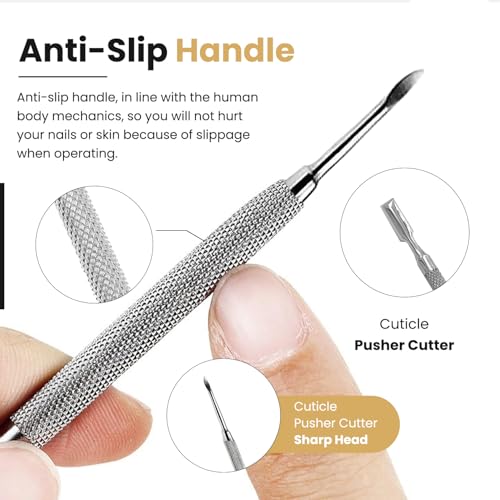 Stainless Steel Cuticle Pusher & Nail Cleaner Tool Set - Dual Sided (2 Pack)