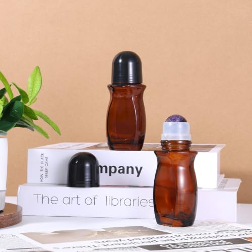YEXEXINM 2 Pack 1.7oz Amber Glass Roll-On Bottles with Crystal Rollerball