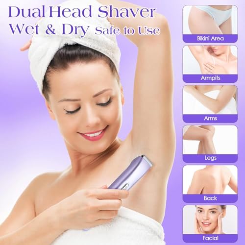 Bikini Trimmer for Women Dual Head Electric Razors IPX7 Waterproof, Electric Shaver for Facial Private Hair, Anniversary Birthday Christmas Gifts for Women self Care, Stocking Stuffers for Teen Girls