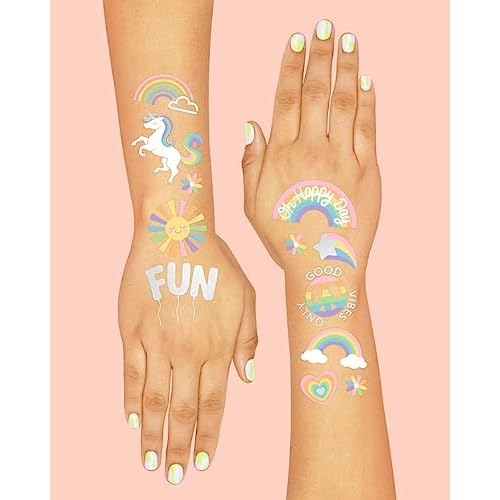 xo, Fetti Rainbow Temporary Tattoos - 46 Glitter Styles | Unicorn Birthday Party Supplies, Oh Happy Day Baby Shower, Magical Party Favors