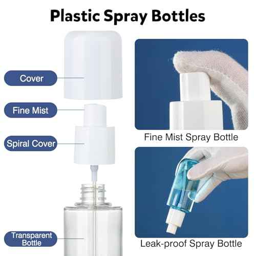 Bynccea Travel Spray Bottle 3.4oz/100ml Plastic Mini Bottle Set - Fine Mist Mini Empty Spray Bottles - Refillable Small Spray Bottles for Cleaning Solutions, Liquid Cosmetics