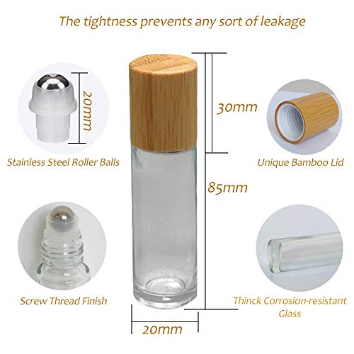 10ml Glass Roll On Bottles with Bamboo Lid – 12 Pack Essential Oil Bottles