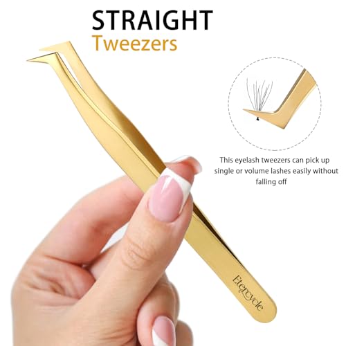 Etercycle Eyelash Extension Tweezers Set - 3 Precision Stainless Steel Tools