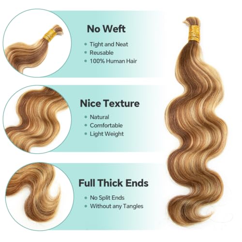 Y WIGS Body Wave Human Hair for Braiding 100g 18 Inch #27/30/613