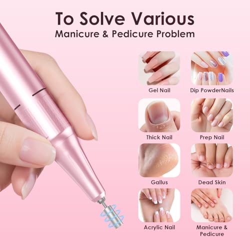 HELIVIVE Professional Electric Nail Drill - 45000RPM Portable & Rechargeable with 11 Bits