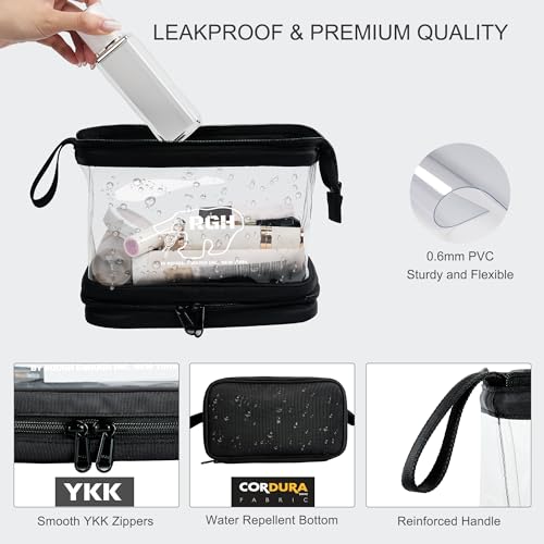 Rough Enough Clear Cosmetic Bag for Women and Men, Leakproof Travel Makeup Organizer, with Detachable Brush Pouch, Large Opening, 6.5¡±x5¡±x8.5¡±