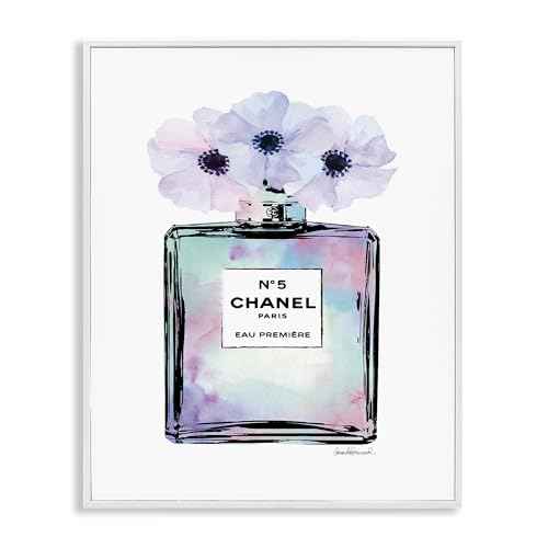 Stupell Industries Purple Flower Perfume Glam Fashion, Design by Amanda Greenwood White Framed Wall Art, 24 x 30, Blue, (aa-536_wfr_24x30)