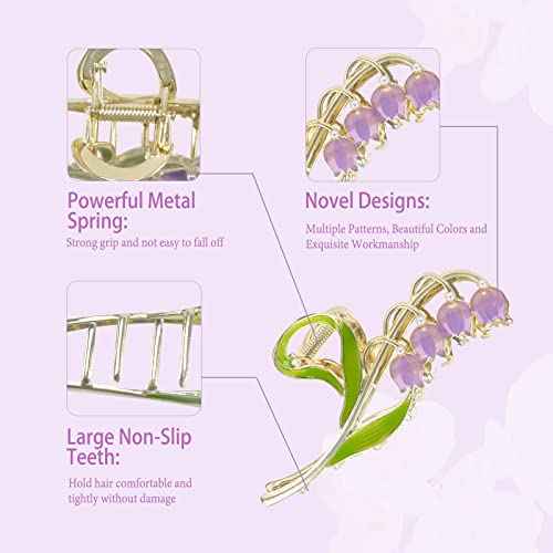 3-Piece Flower Metal Hair Clips, Purple Leaves Shape Hair Claw for Thin/Medium Hair, Elegant Lily Floral Barrettes - Strong Hold, Non-Slip Cute Accessories for Thick Hair