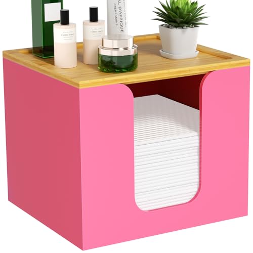 VITVITI Acrylic Face Towel Holder with Bamboo Lid - Pink
