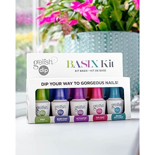 Gelish Dip Basix Kit ? Prep, Base Coat, Activator, Top Coat & Brush Restorer ? Easy, Odor-Free, No UV or LED Lamp Required for Long-Lasting, Salon-Quality Dip Powder Nails at Home.