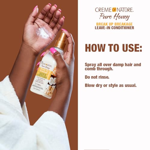 Creme Of Nature Leave In Conditioners With Honey, Coconut Oil And Shea Butter, Pure Honey Break Up Breakage 8 Oz And Knot Away Detangler 8 Oz