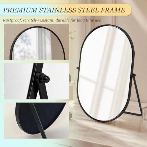 Oval Vanity Mirror with Adjustable Stand - Black Metal Frame