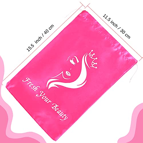 AIHOPESTO 6Pcs Satin Pouches with Drawstring - Soft Pink Silk Storage Bags for Hair Bundles, Wigs & Accessories (6 PCS Pink)