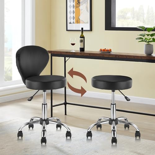 KLASIKA Leather Salon Stool with Back Support Adjustable Height