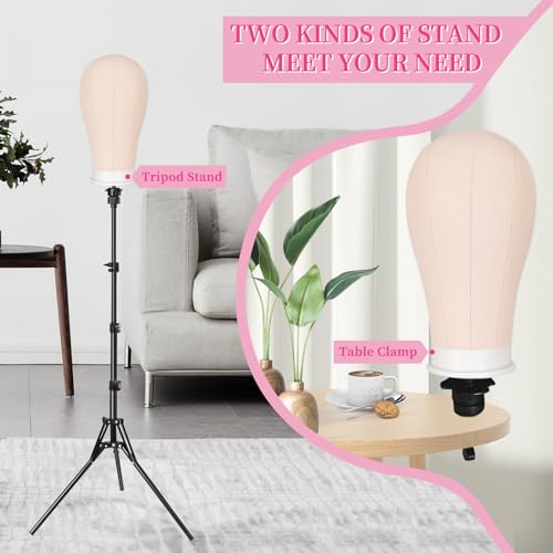 63 Inch Wig Stand Tripod with 22 Inch Canvas Mannequin Head