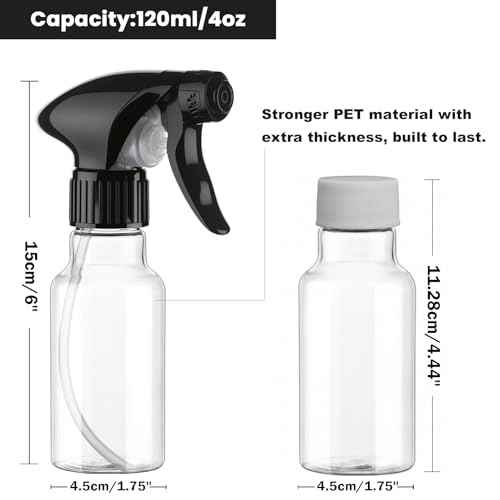 Spray Bottles 4oz/120ml Plastic Small Spray Bottle for Hair Mist/Stream Spraying Heavy Duty Empty Water Spray Bottles for Cleaning Solutions, Plants 2 Pack (Clear)