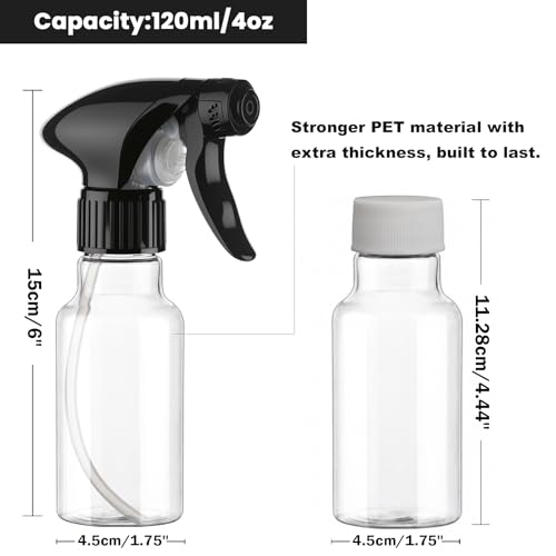 4oz Plastic Spray Bottles - Adjustable Nozzle for Hair & Cleaning, 2 Pack