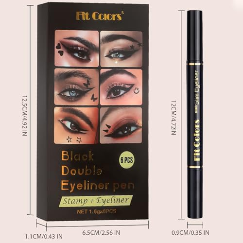 6PCS Dual-End Eyeliner Stamp Pen Set - Waterproof Black Liquid Liner