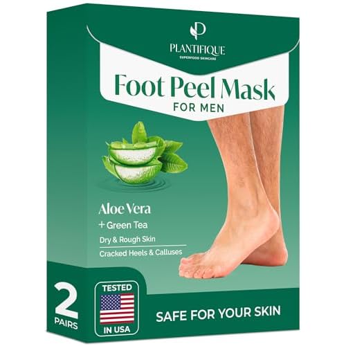 PLANTIFIQUE Foot Peel Mask for Men 2 pack and Foot Peel Mask with Vitamins 2 Pack Peeling Foot Mask