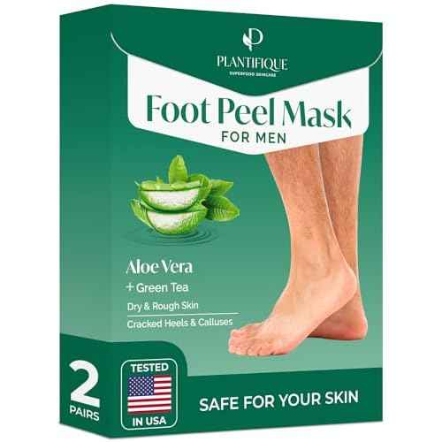 PLANTIFIQUE Foot Peeling Mask 2 Pack for Men | Dermatologically Tested Repairs Heels & Removes Dry Dead Skin for Baby Soft Feet | Exfoliating Foot Peel Mask for Dry Cracked Feet | Aloe Vera