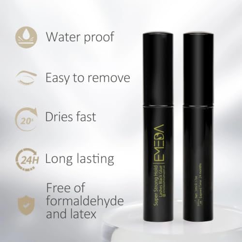 EMEDA Black Latex-Free Eyelash Adhesive - Strong Hold Waterproof 24H, 0.17 fl oz, Variation: EMD-US-Glue Black-DM