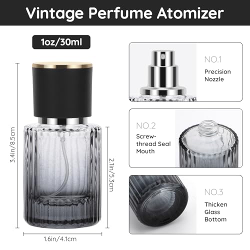 Segbeauty 1oz Perfume Refill Bottle Travel Atomizer, 4pcs Refillable Glass Cologne Travel Bottle, 30ml Perfume Spray Bottles Empty, Small Cologne Atomizer with Refill Tool Kit Blue Black Red Green