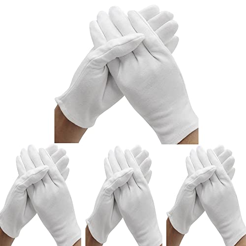 White Cotton Gloves for Dry Hands, Eczema & Inspection - 12 Pairs