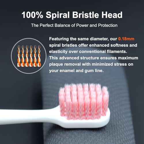 Medium Toothbrushes for Adults with Wide Head and Spiral Bristles, Whitening Toothbrush with Tongue & Cheek Cleaner, Travel Toothbrush with Cover and Canister Packaging, Multi-Color, 6 Count
