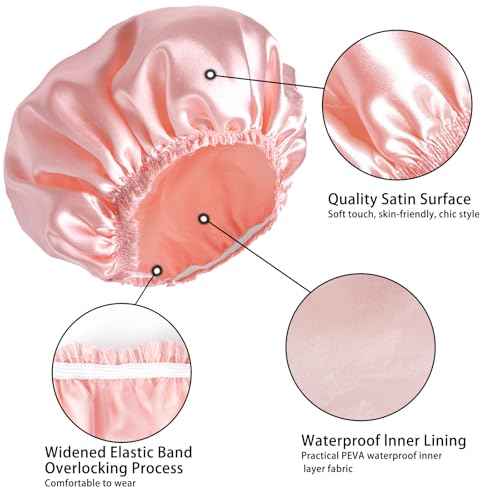 Shower Caps for Women, 4 PCS Elastic and Reusable Bath Caps, Double Layers Shower Cap Reusable Waterproof, Bathing Shower Caps, Environmental Bath Hair Protection Cap - Solid Color B